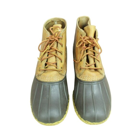 LL Bean Brown Leather Lace-Up Round Toe Unlined Ankle Duck Boots Size 7 M - Picture 5 of 10